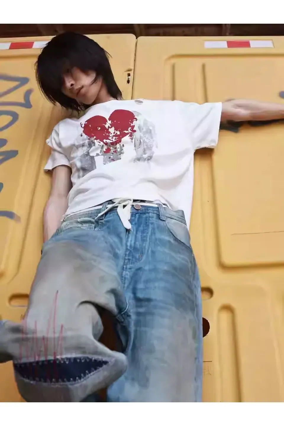 Washed Blue Straight Leg Wipe Dirty Jeans
