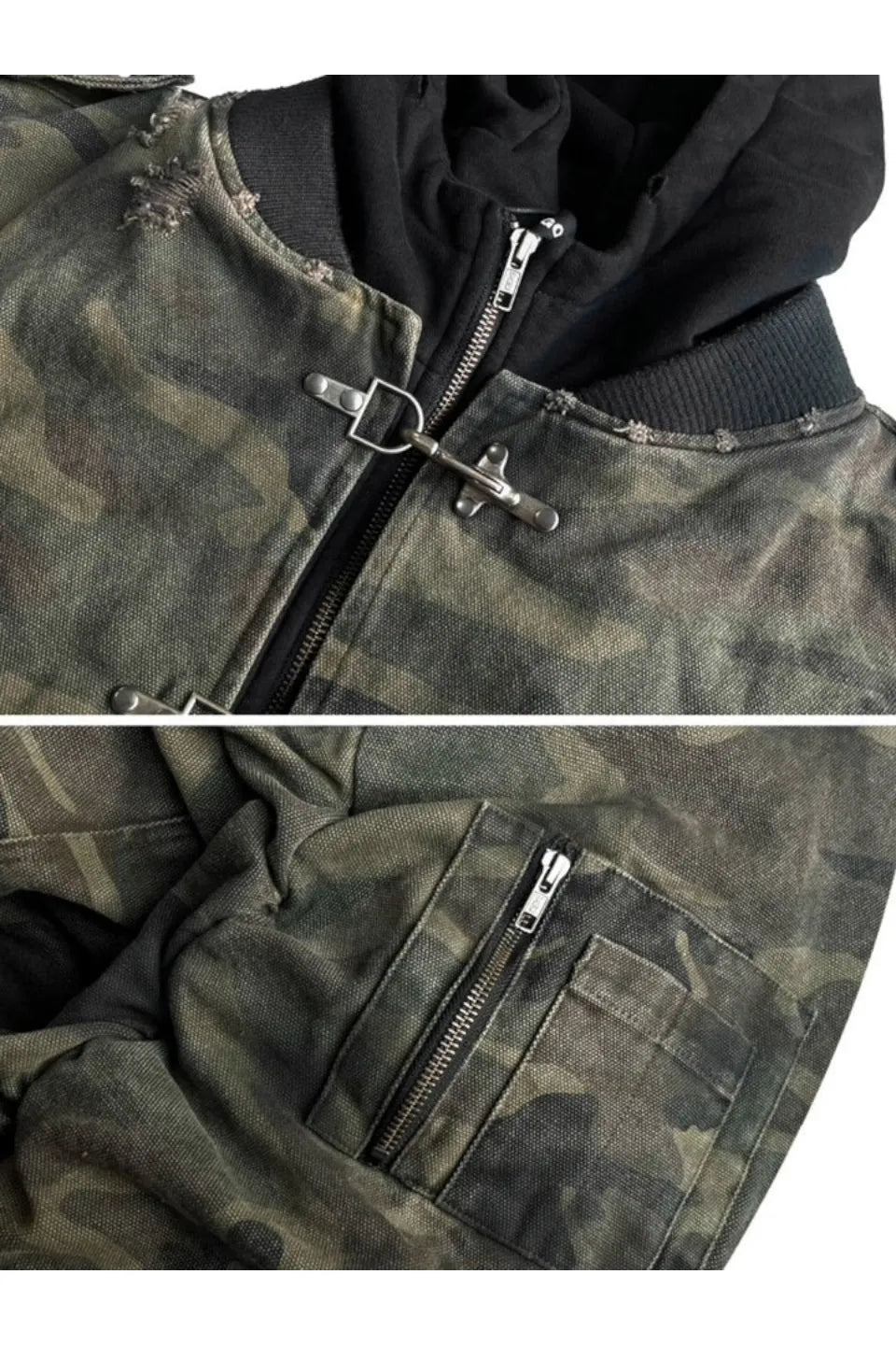 Washed Camouflage Bomber Jacket with Thickened Cotton
