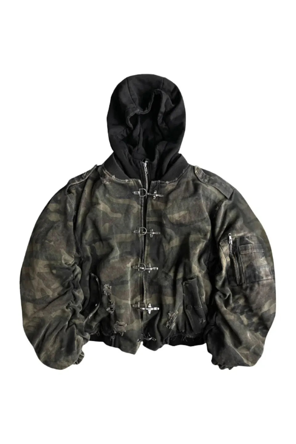 Washed Camouflage Bomber Jacket with Thickened Cotton