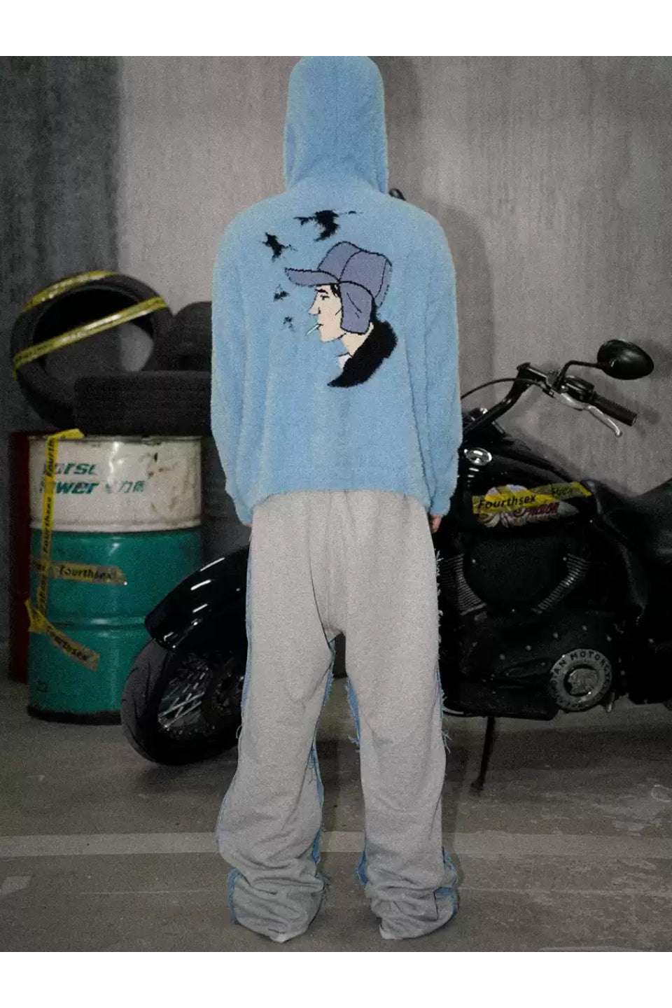 Washed Cat Whisker Denim Patchwork Sweatpants