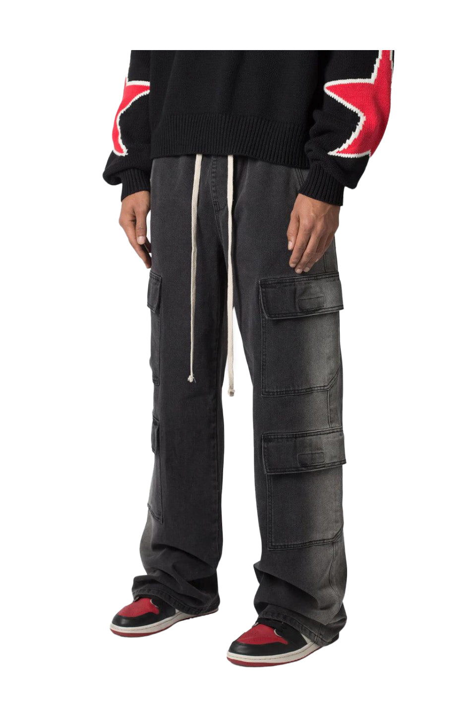 Washed Denim Drawcord Pants