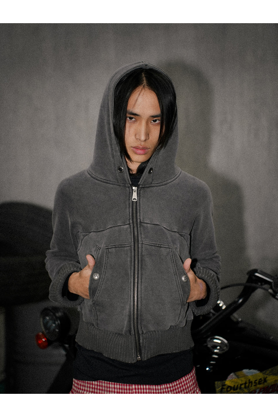 Washed Gray Cropped Hoodie Jacket