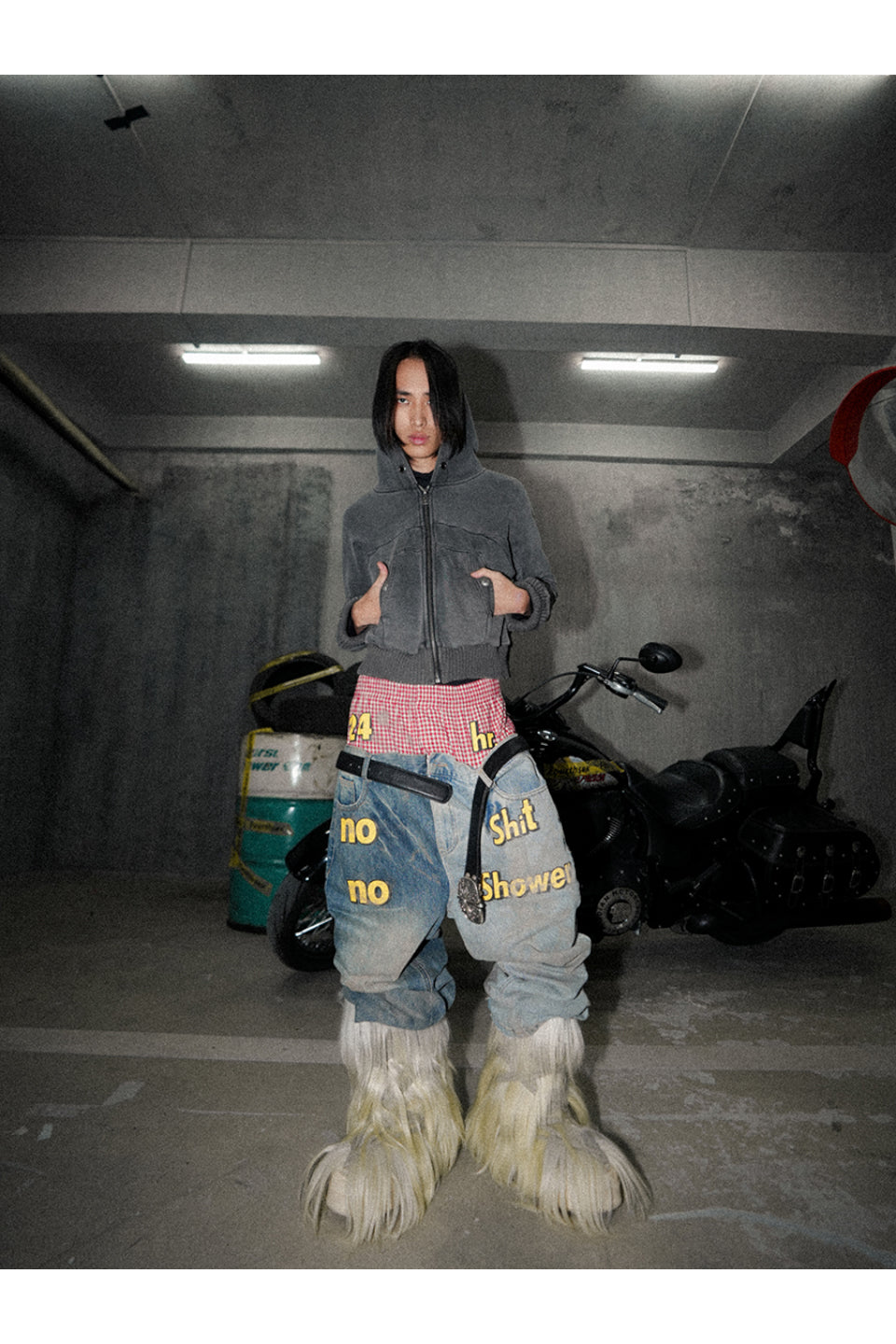 Washed Gray Cropped Hoodie Jacket