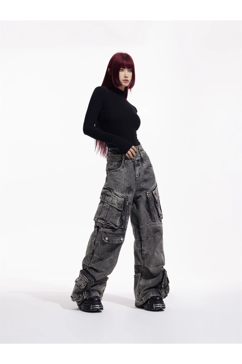 Washed Grey Wide Leg Jeans