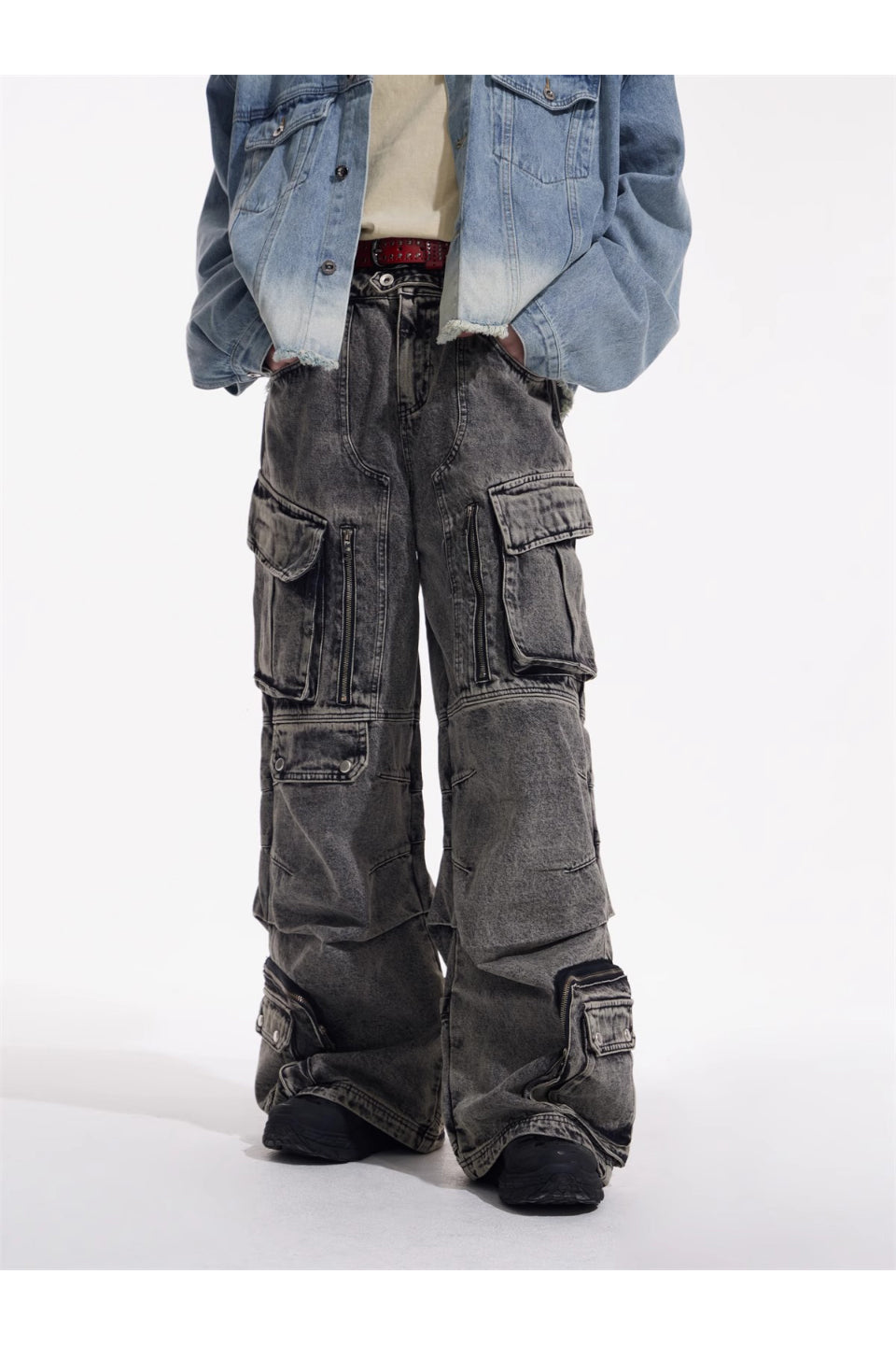 Washed Grey Wide Leg Jeans