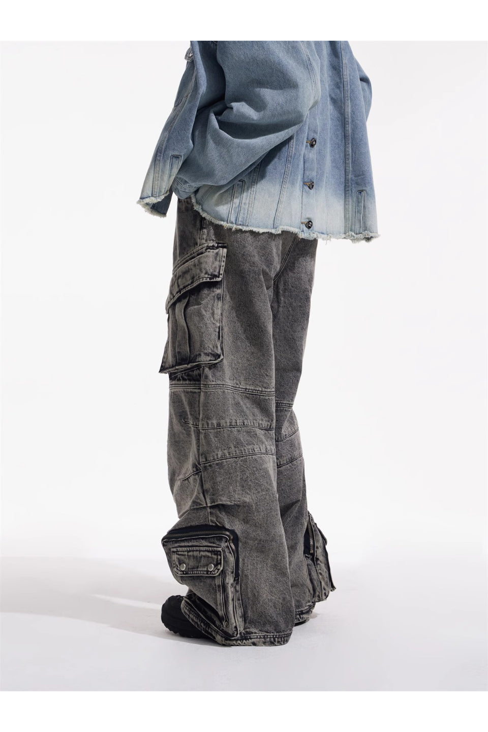 Washed Grey Wide Leg Jeans