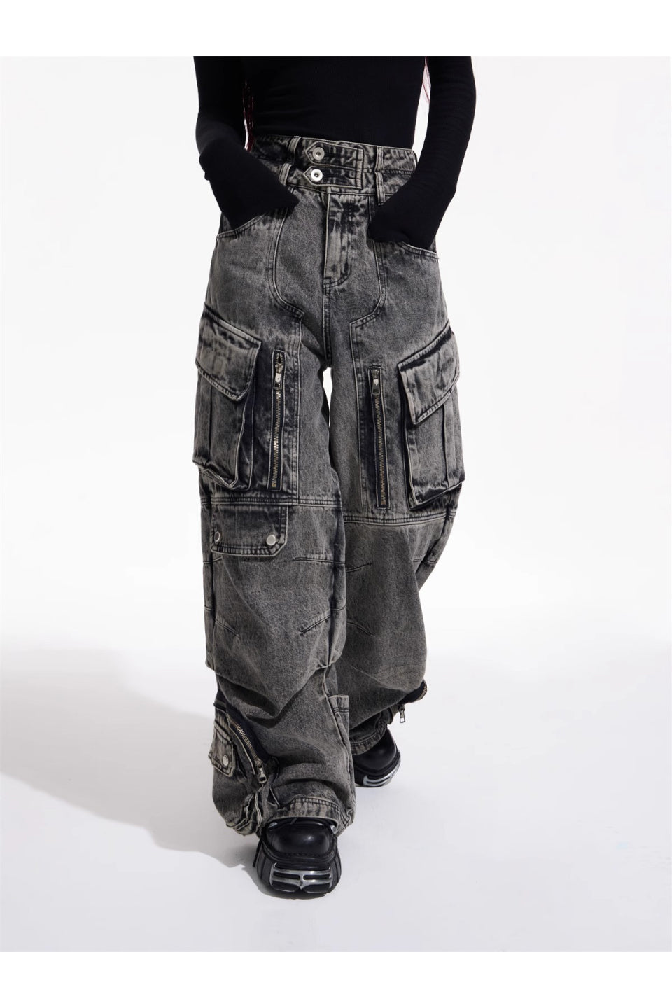 Washed Grey Wide Leg Jeans