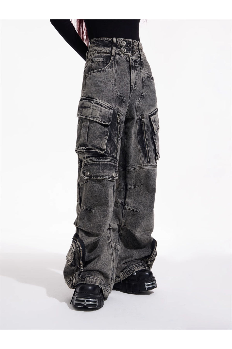 Washed Grey Wide Leg Jeans
