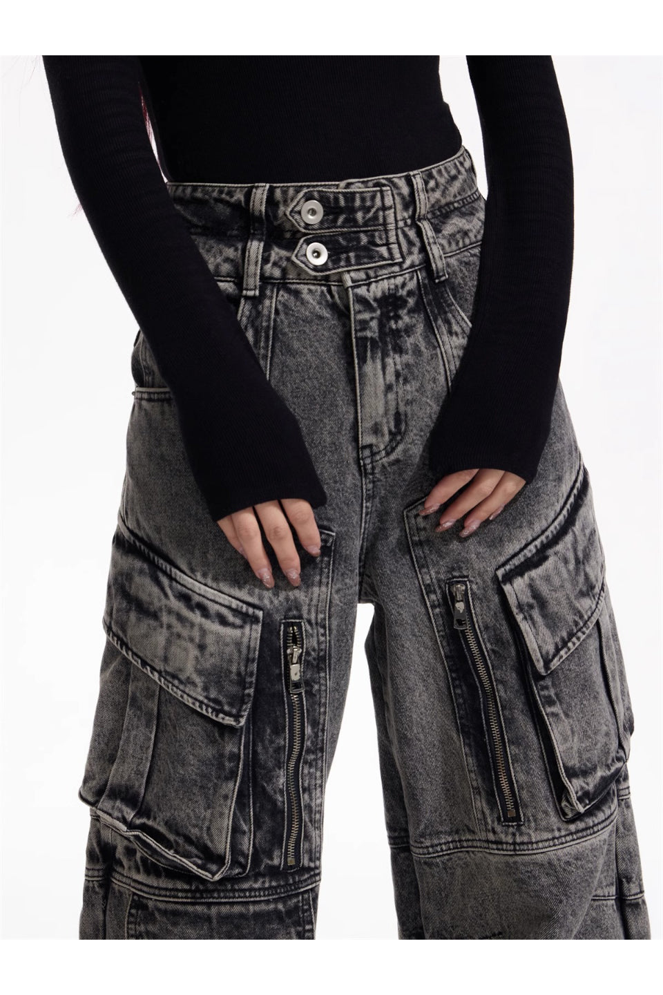 Washed Grey Wide Leg Jeans