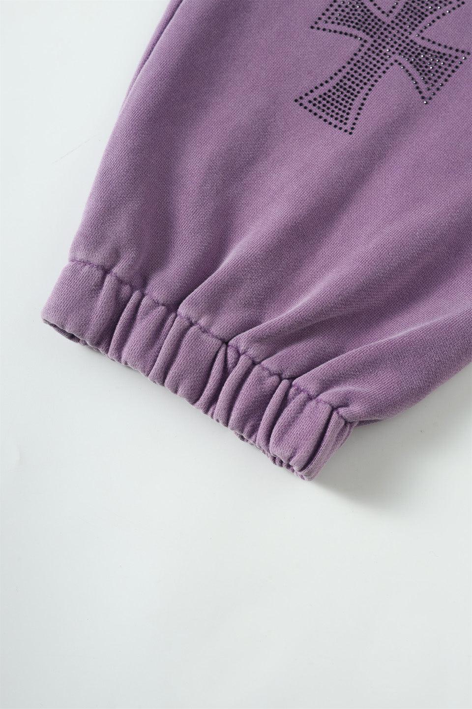 Washed Purple Black Rhinestone Jogger
