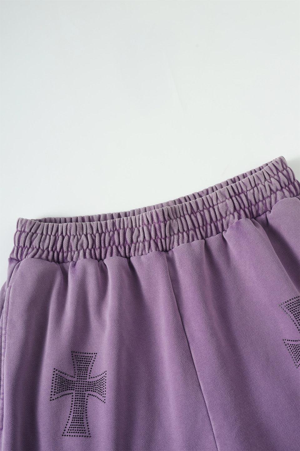 Washed Purple Black Rhinestone Jogger