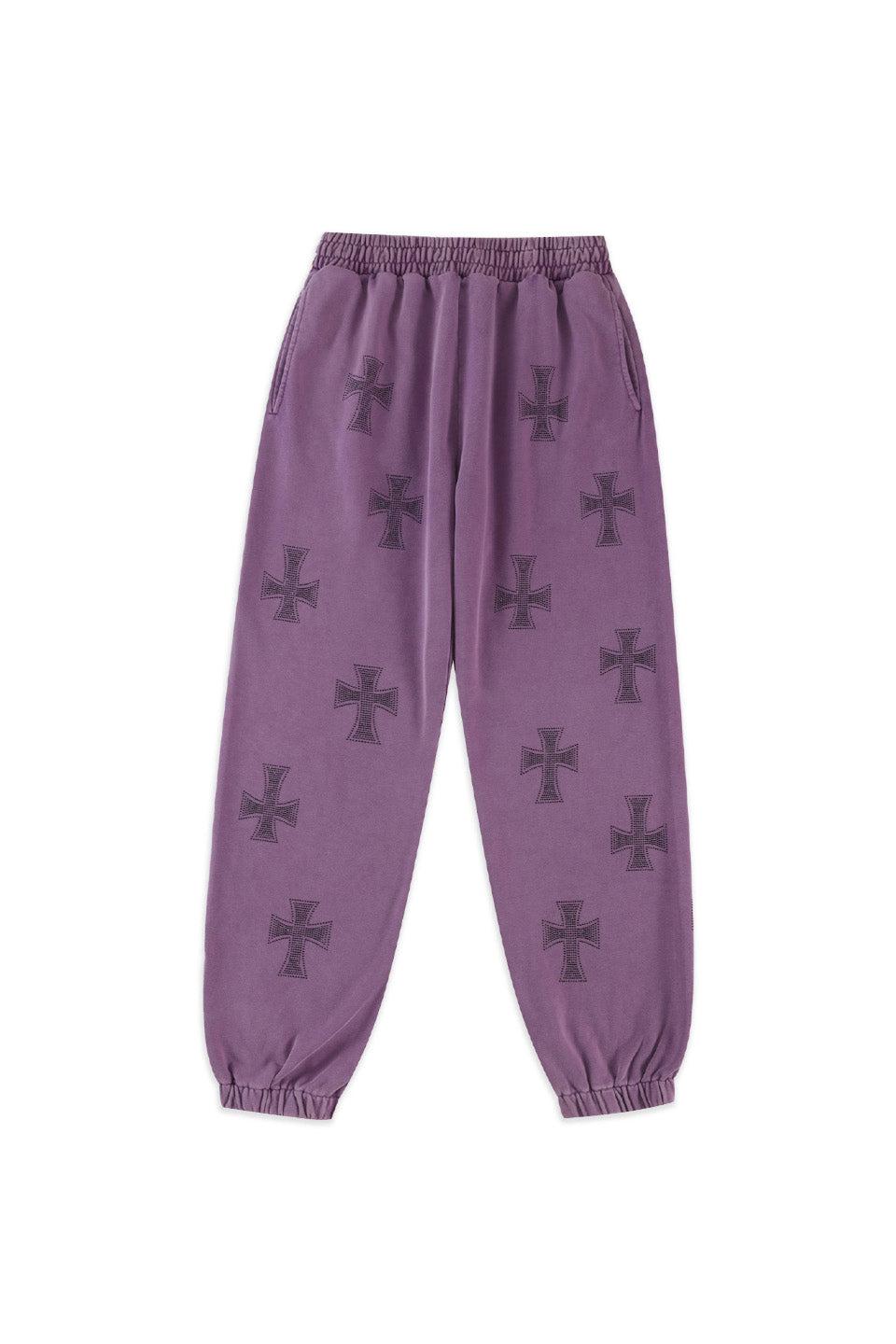 Unknown London - Washed Purple Black RHinestone Jogger アンノウンロンドン  ラインストーンスウェットパンツ