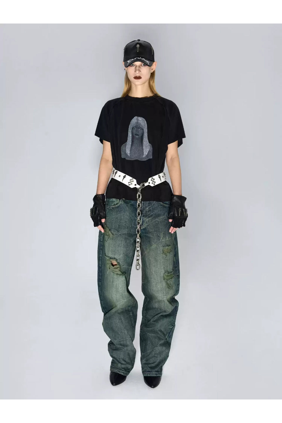 Wave Pattern Curved Blade Denim Pants