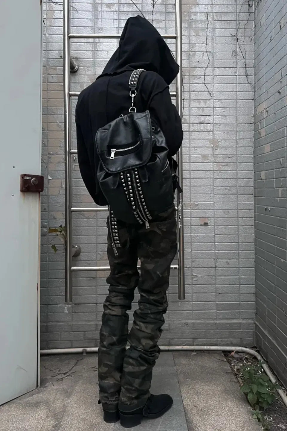 Wax Coated Camo Distressed Jeans