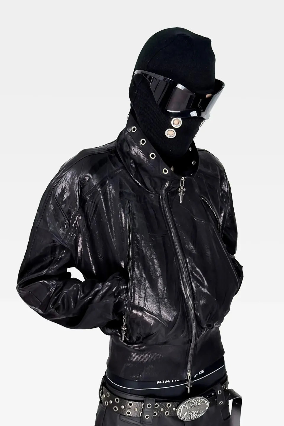 Wax Coated Leather Raglan Sleeve Jacket