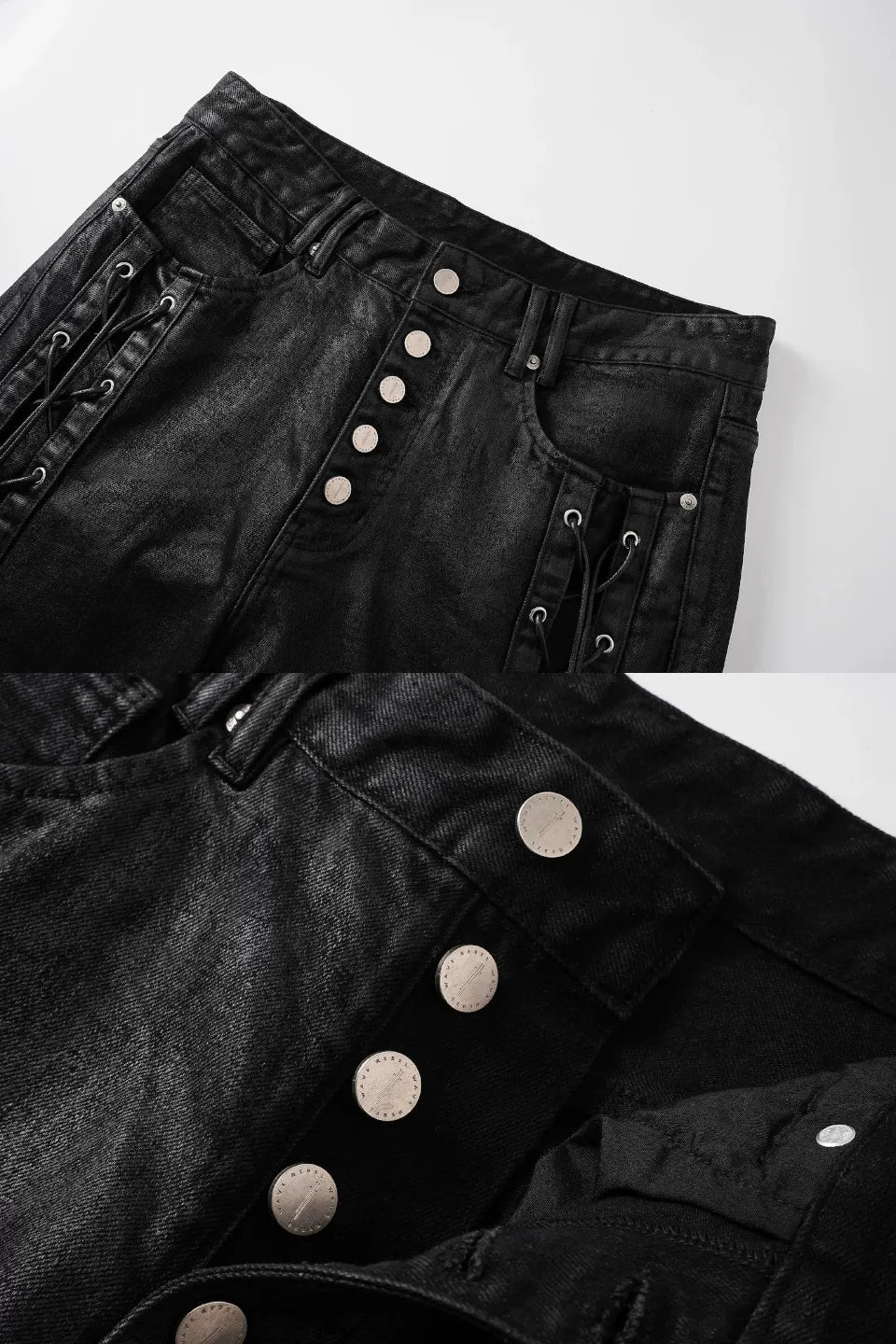 Wax Coated Straight Strapped Pants