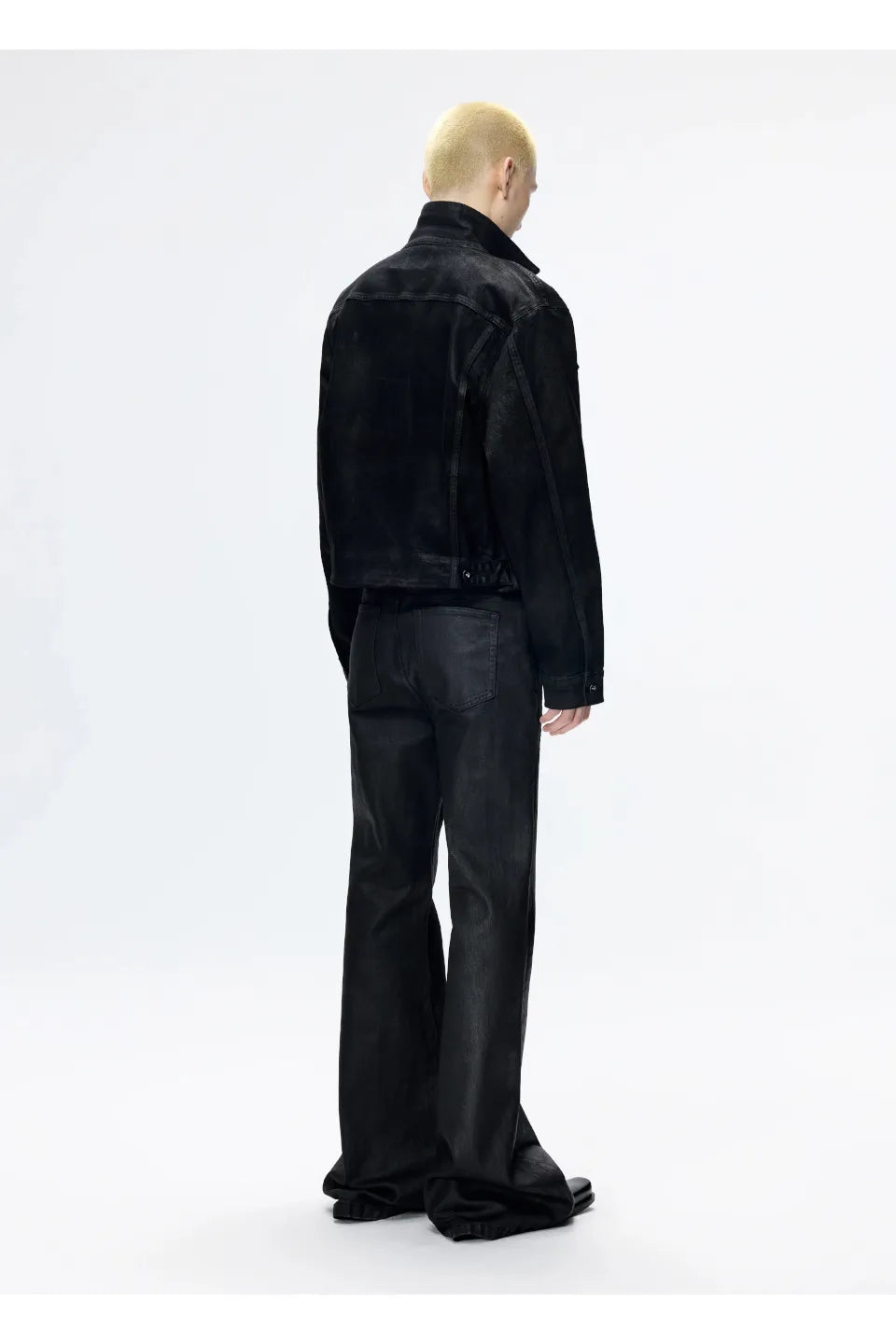 Waxed Flare Denim Trousers