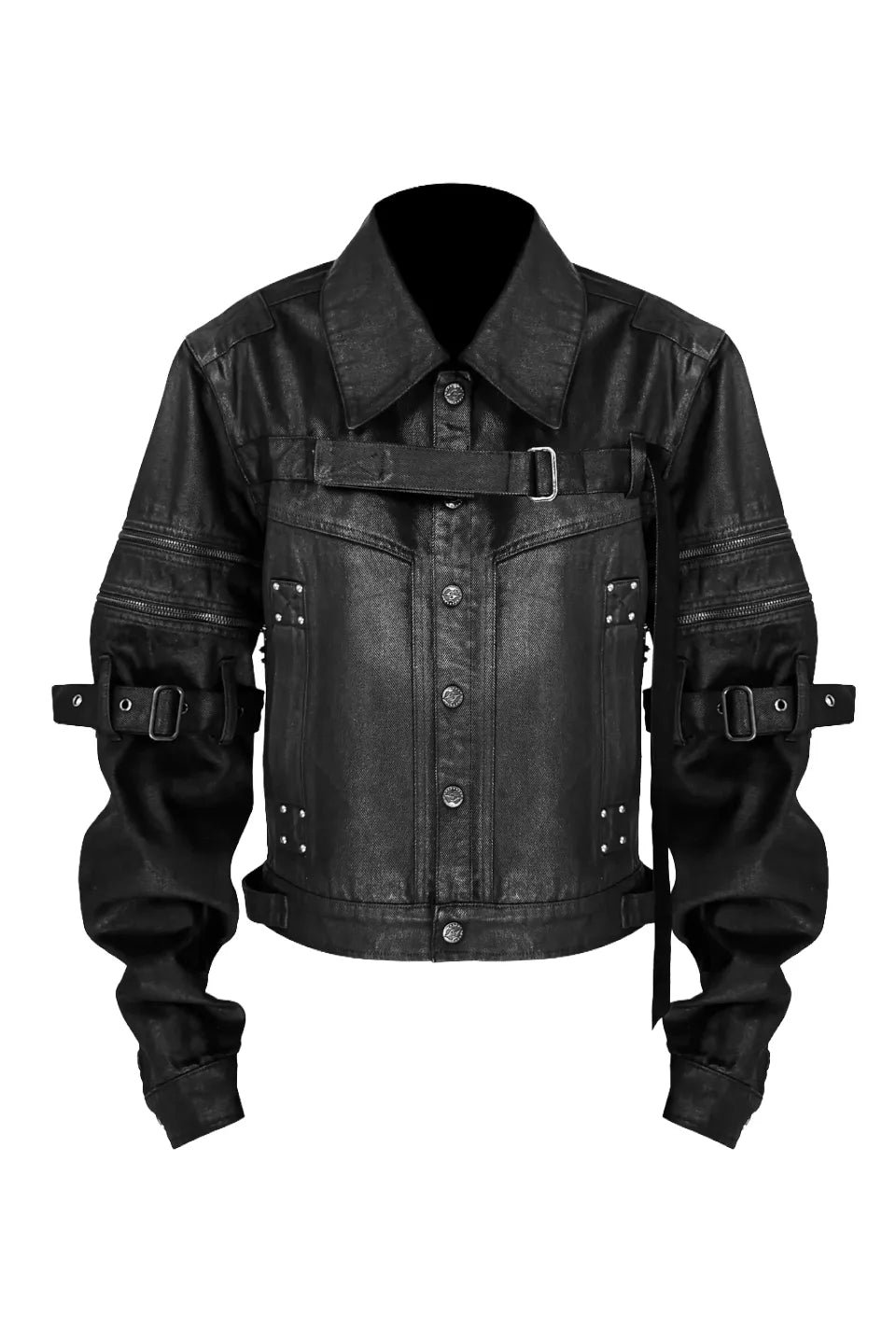 ジャケット・アウター Black Coating Denim Jacket archive y2k ATA NOTHINGNESS | Waxed Coated Detachable Sleeve Denim Jacket
