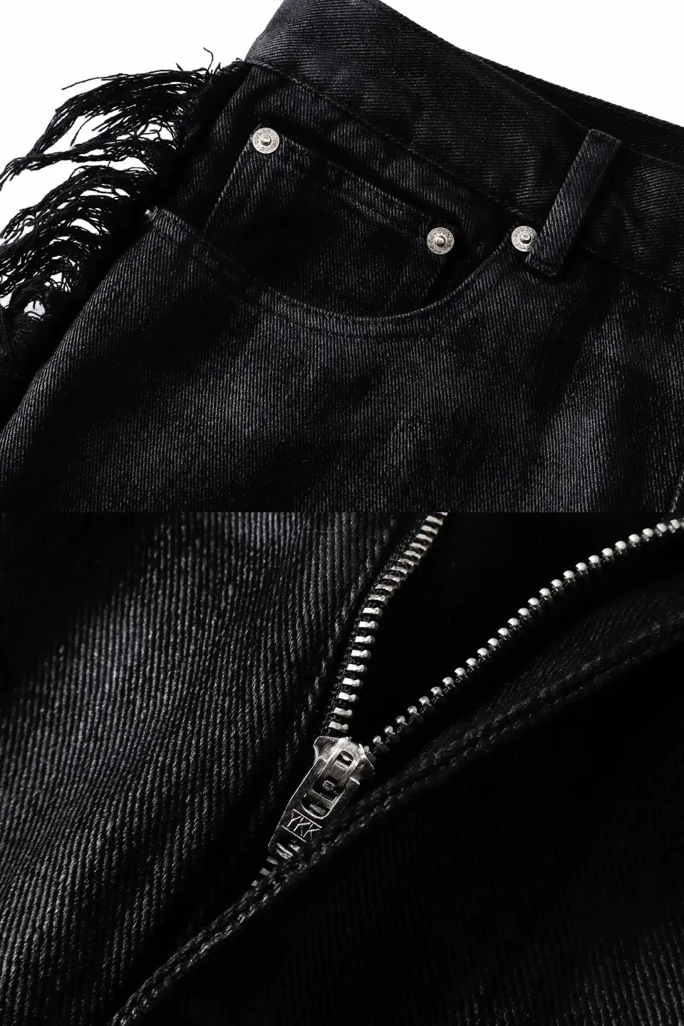 Waxed Coated Raw Edge Distressed Flared Jeans