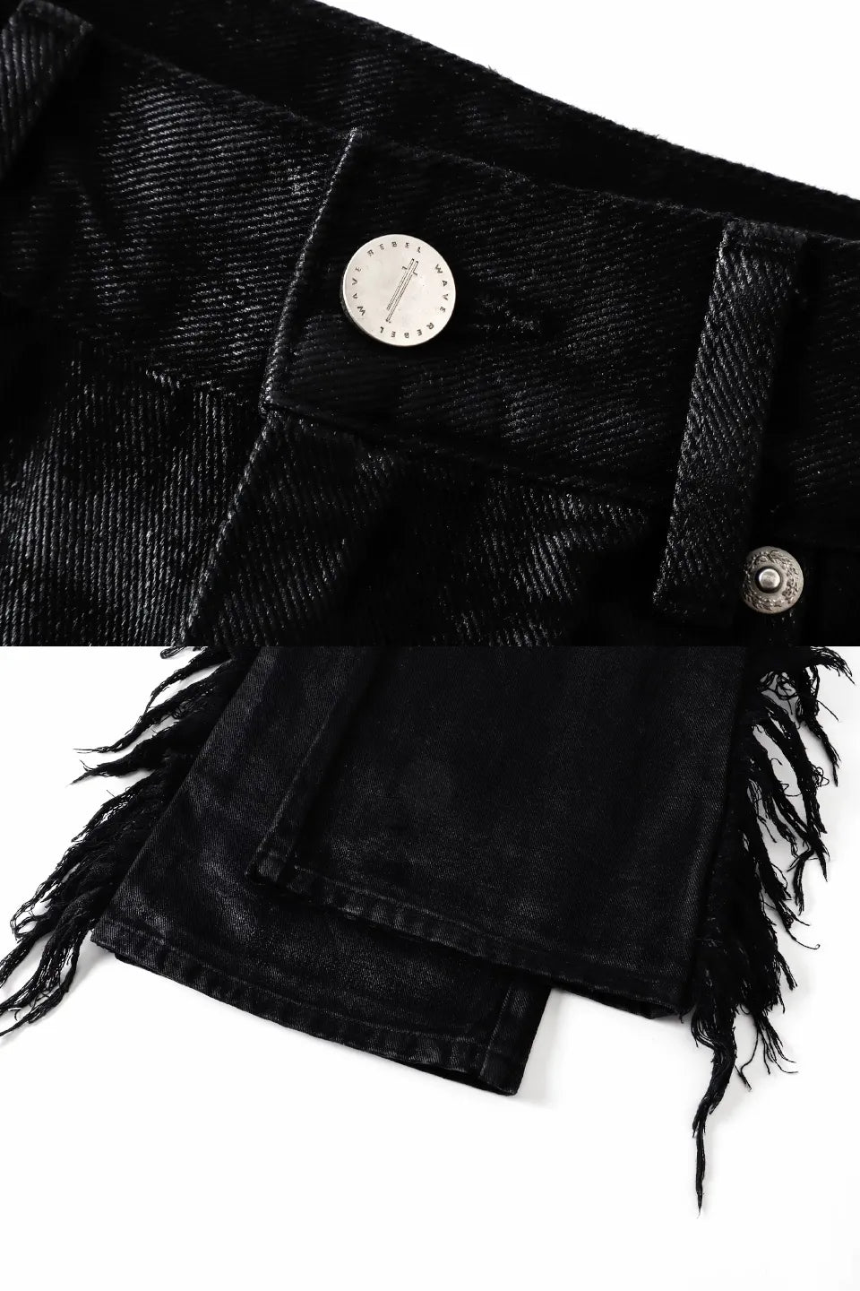 Waxed Coated Raw Edge Distressed Flared Jeans