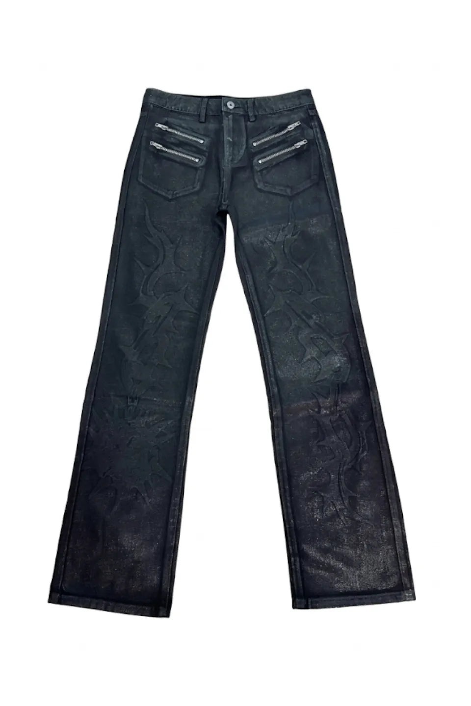 Waxed Rubber Coated Embossed Jeans