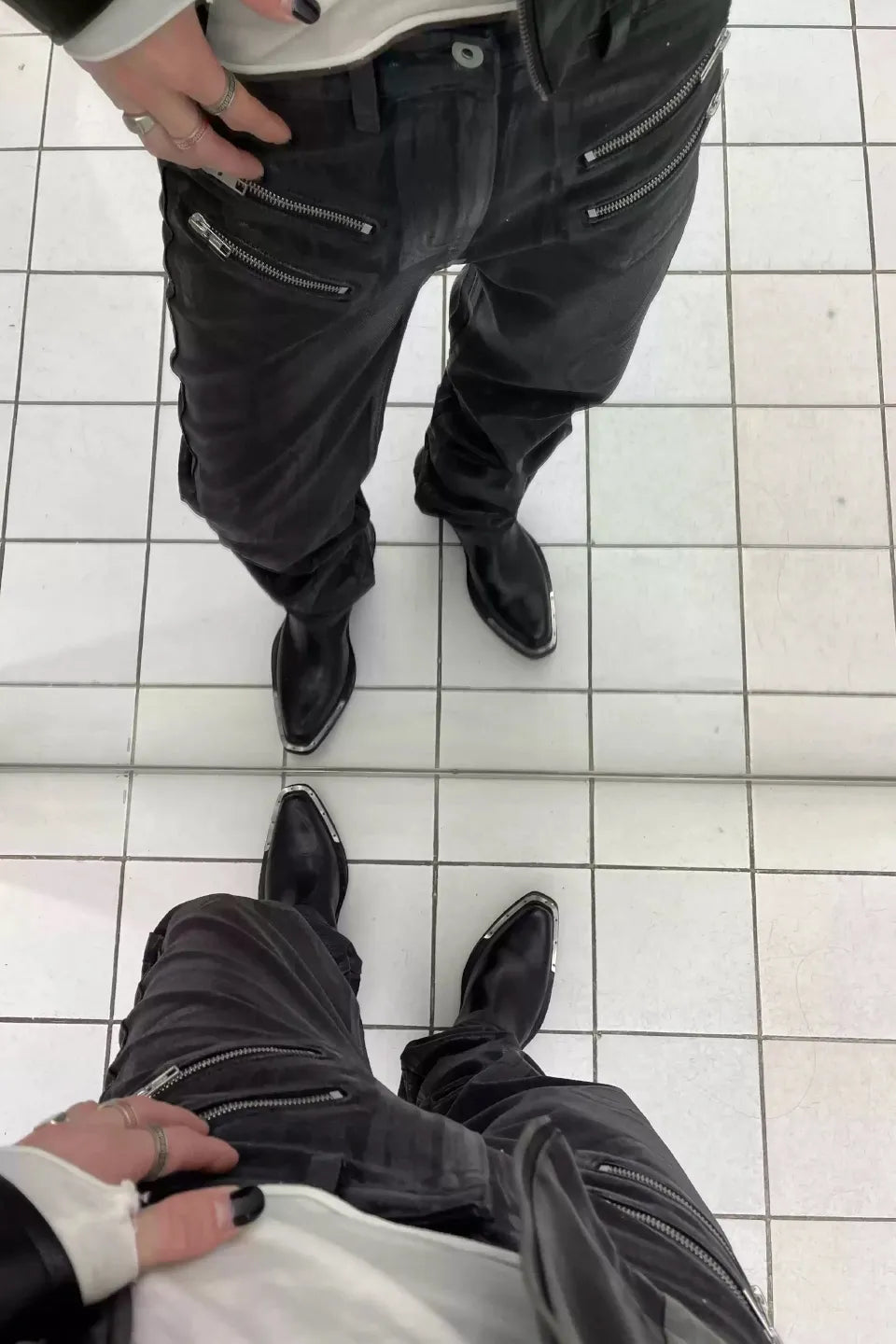 Waxed Rubber Coated Embossed Jeans