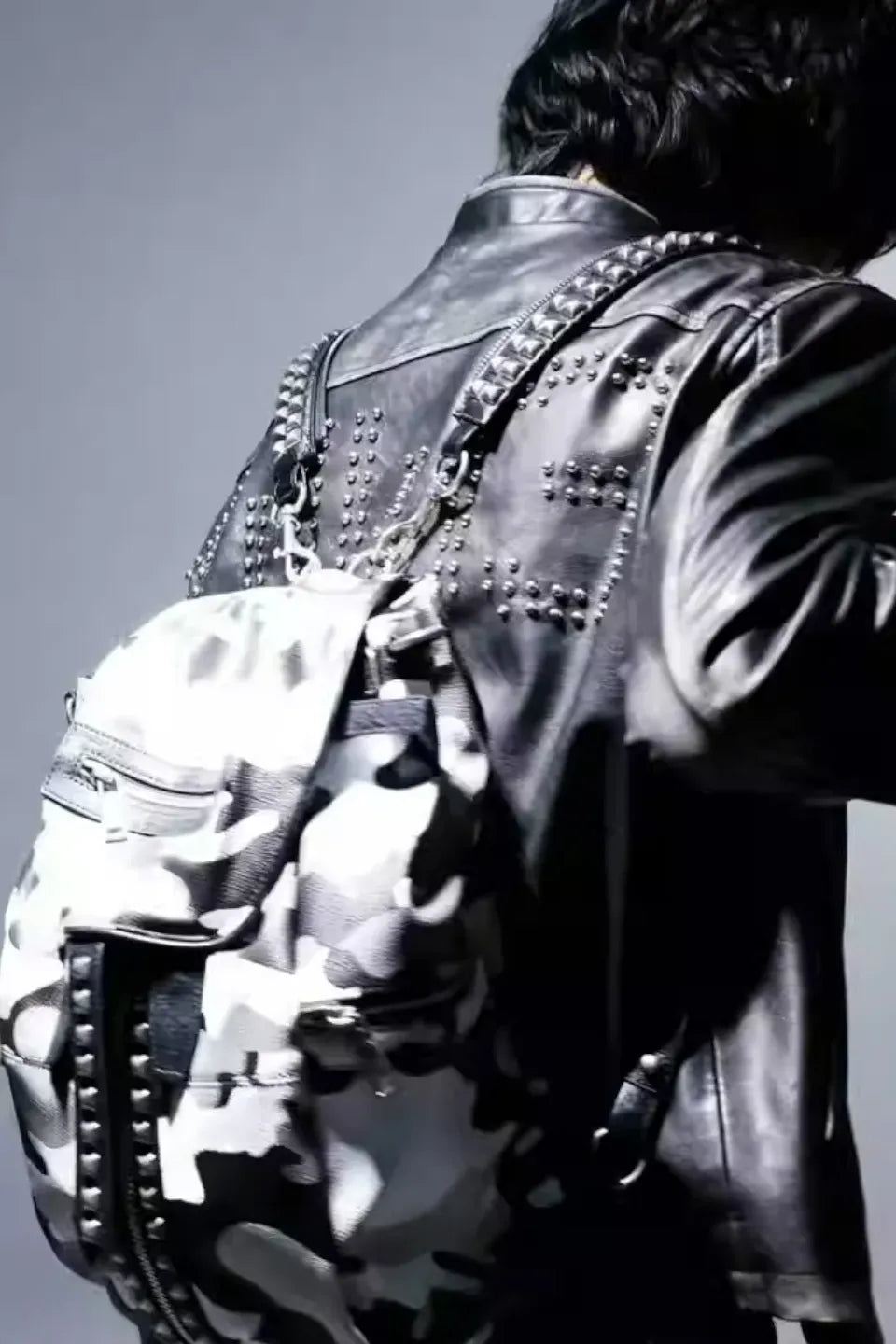 White Camo Rivet Zipper Backpack