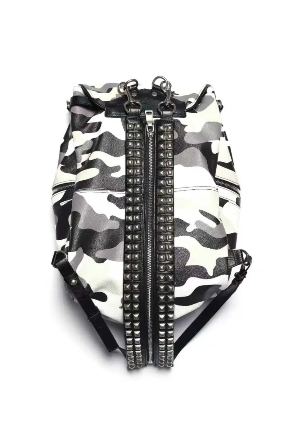 White Camo Rivet Zipper Backpack