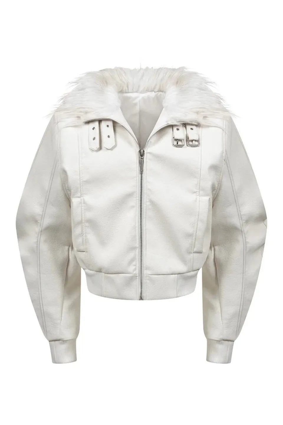 White Devil Fur Collar Leather Jacket