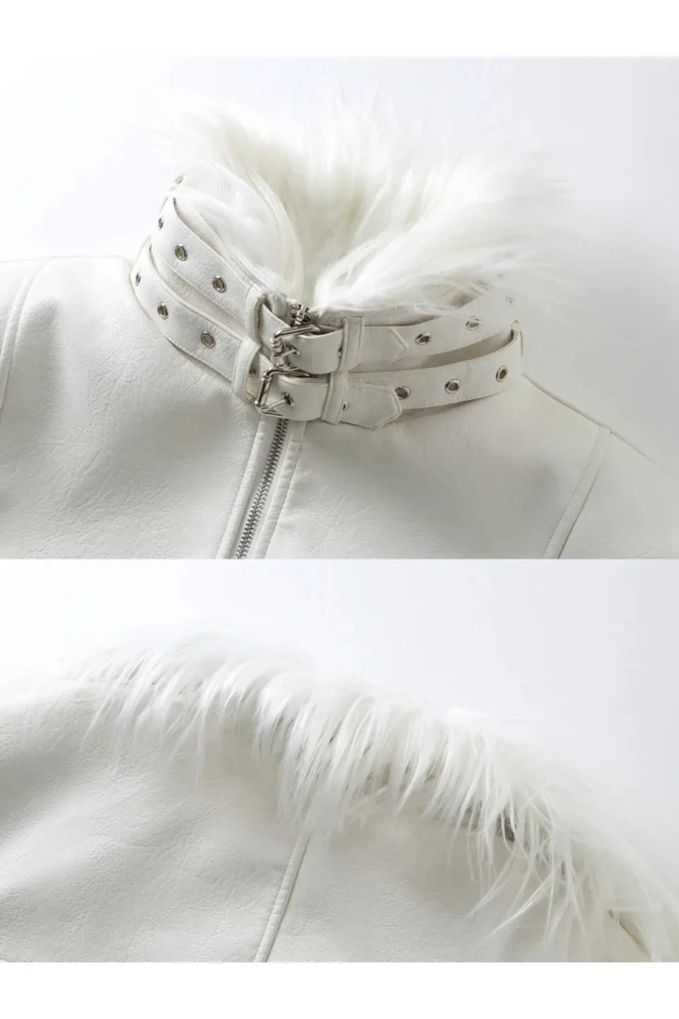 White Devil Fur Collar Leather Jacket