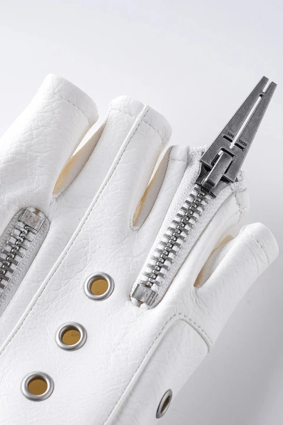 White Double Zipper Layered Gloves