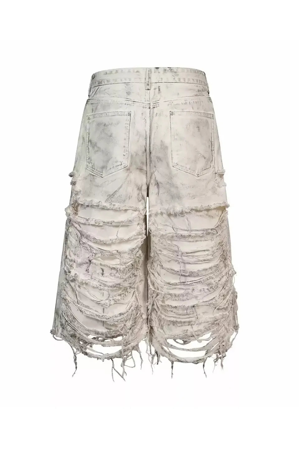 White Waxed Shredded Cutout Shorts