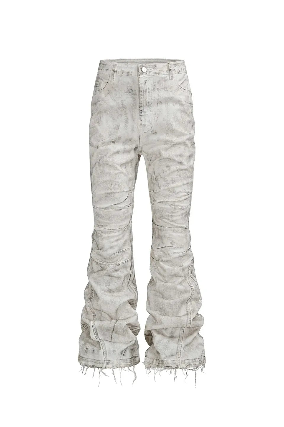 White Distressed Flare Denim Pants