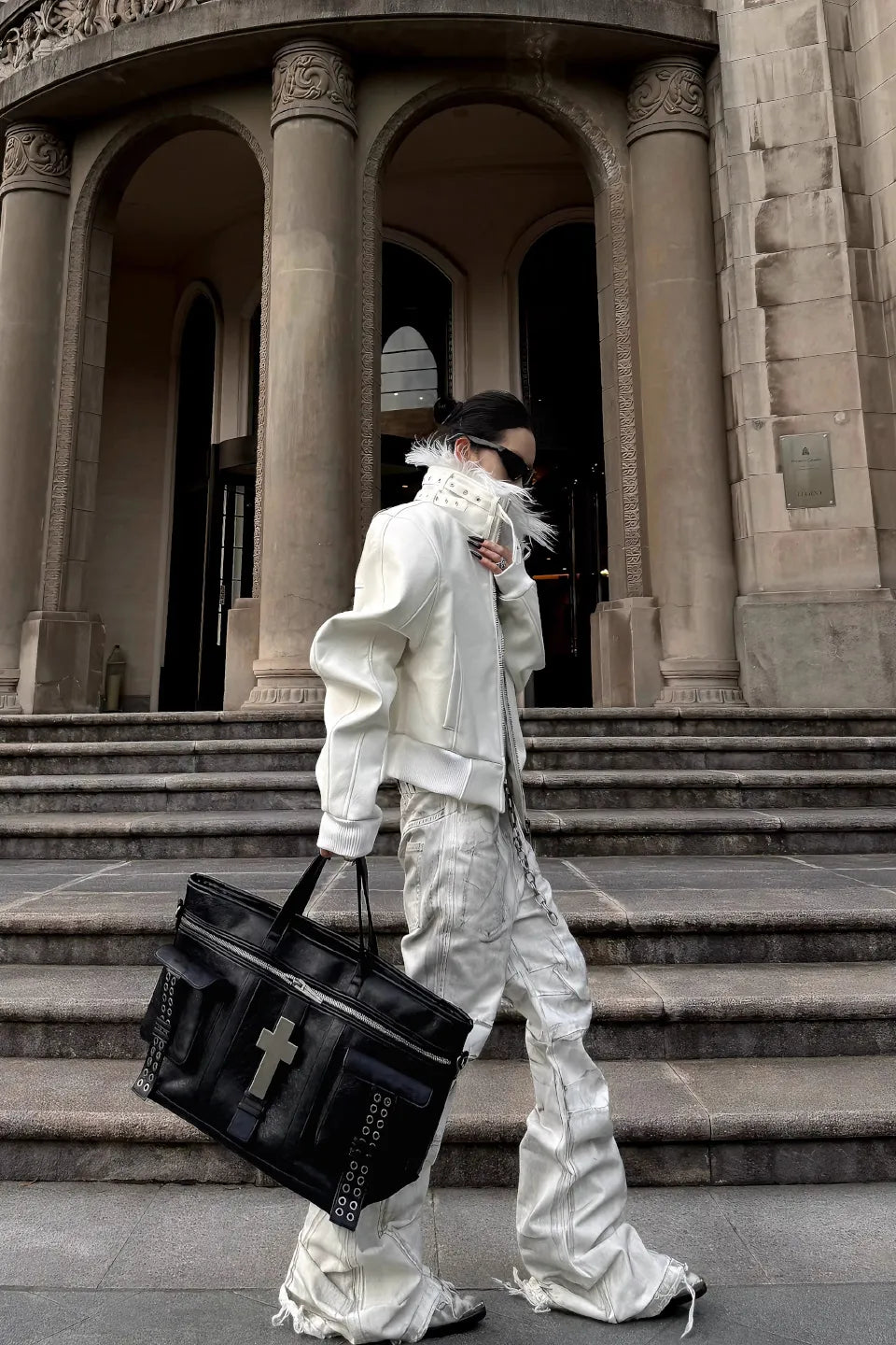 White Distressed Flare Denim Pants