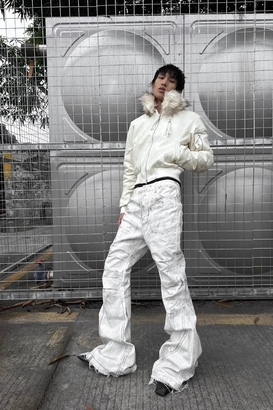 White Distressed Flare Denim Pants