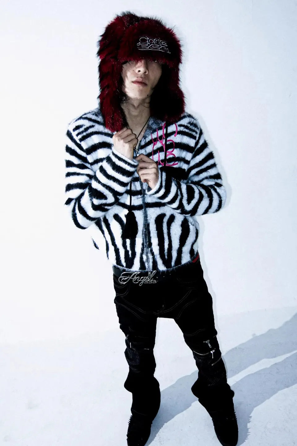 Zebra Print Faux Fur Hoodie