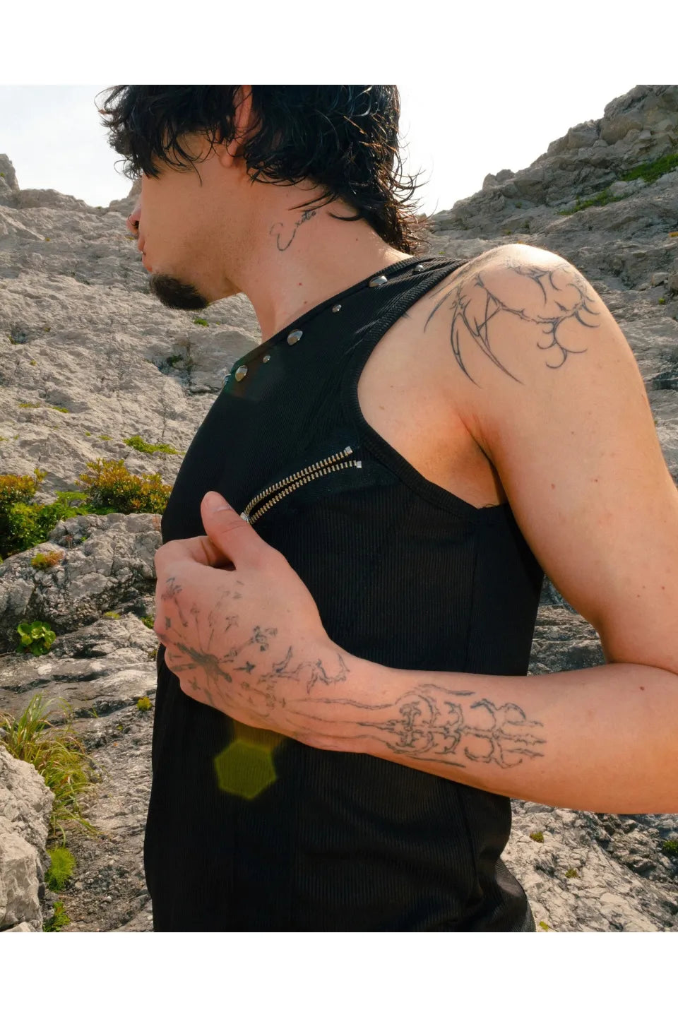 Zip Detail Studs Tank Top