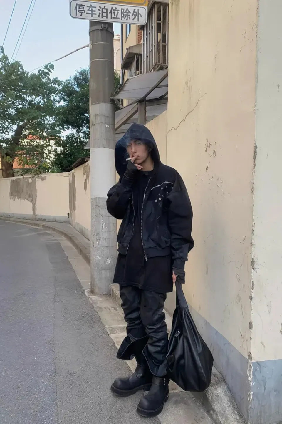 x FFF Dark Avant Garde Design Brushed Wax Zip Up Hoodie