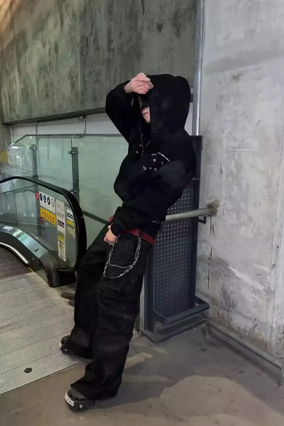 x FFF Dark Avant Garde Design Brushed Wax Zip Up Hoodie