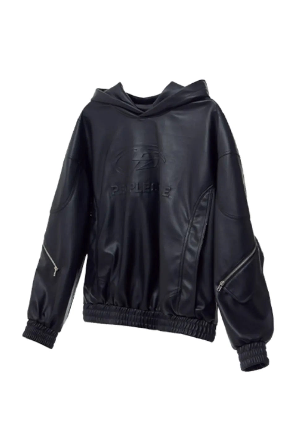 3D Embossed Faux Leather Hoodie