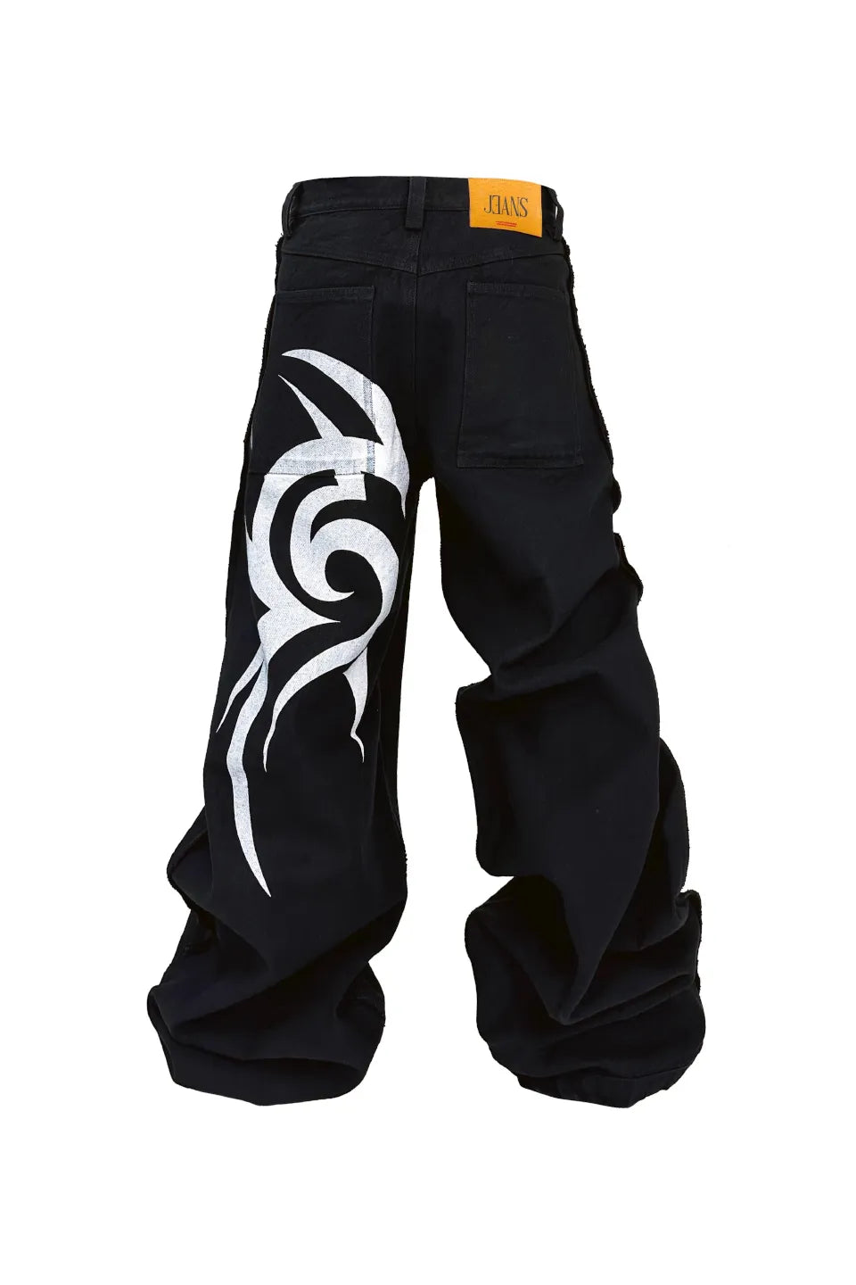 3MAN0N Totem Print Reverse Black Washed Loose Baggy Jeans