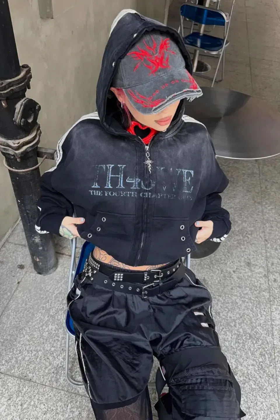 TH4SWE | 5stripe Webbing Cropped Zip Hoodie クロップドパーカー
