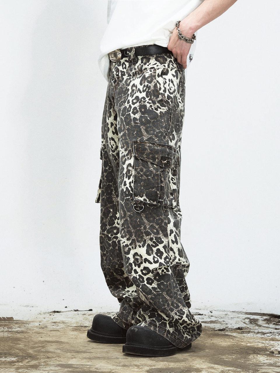 Abstract Leopard Print Cargo Pants