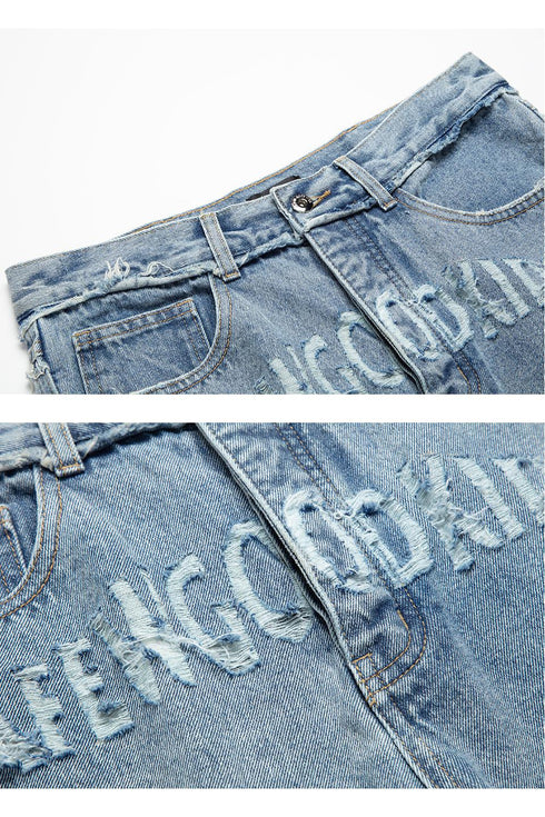 Afgk Cracked Denim Jeans
