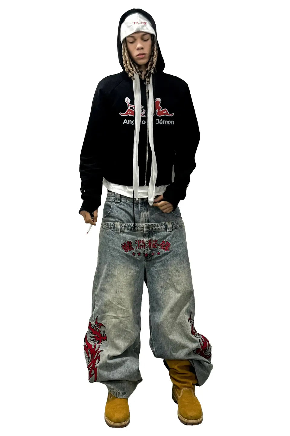 Angel or Devil Cropped Zip Hoodie