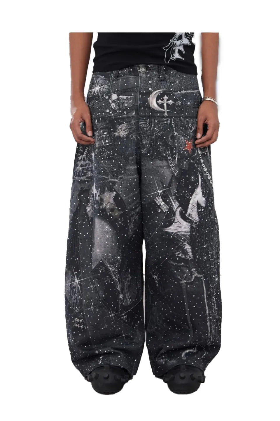 国内で当店のみ DND4DES - Shredded Rivet-Paneled Baggy Jeans DND4DES Shredded Rivet-Paneled Baggy Jeans