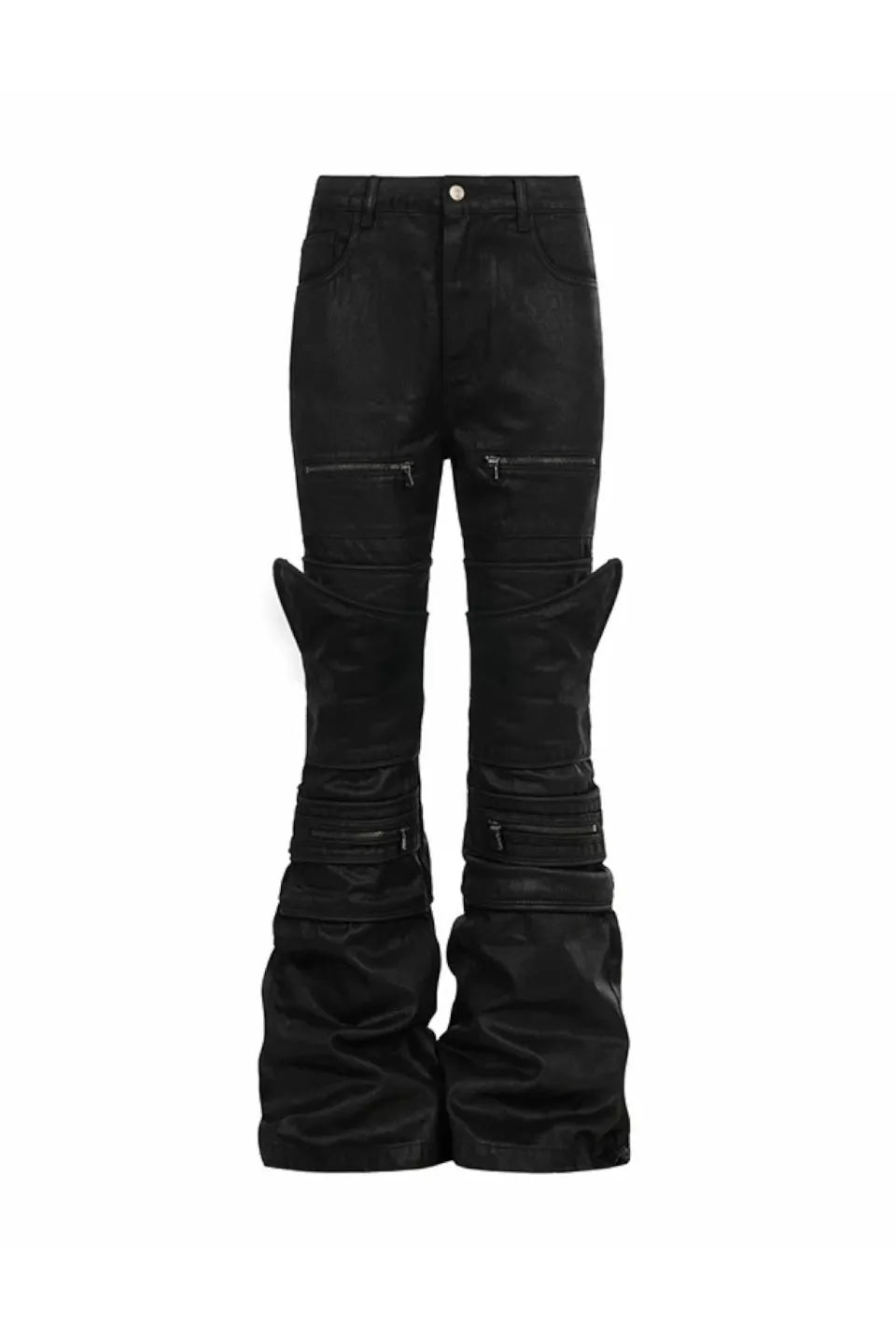 Asymmetric Deconstructed Waxed Flare Denim