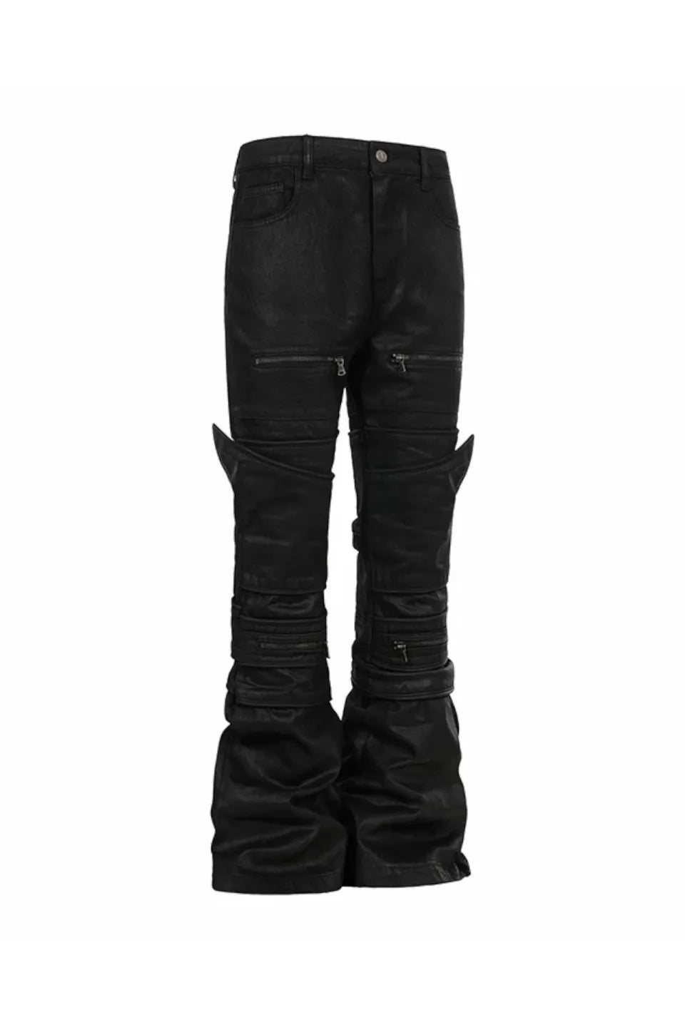 Asymmetric Deconstructed Waxed Flare Denim