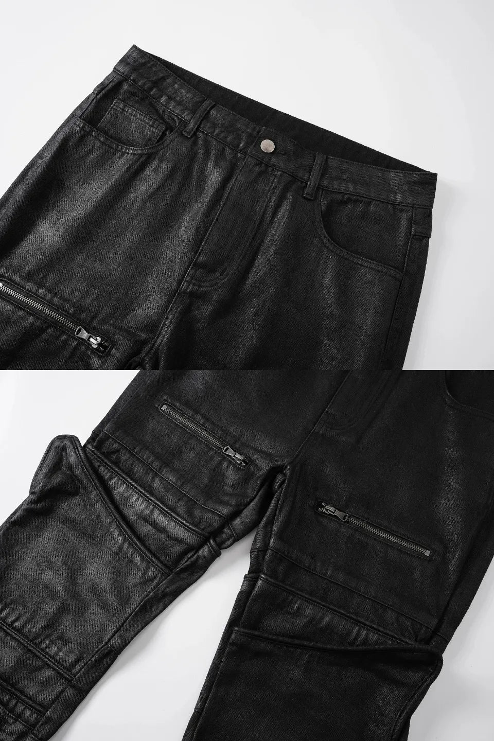 Asymmetric Deconstructed Waxed Flare Denim