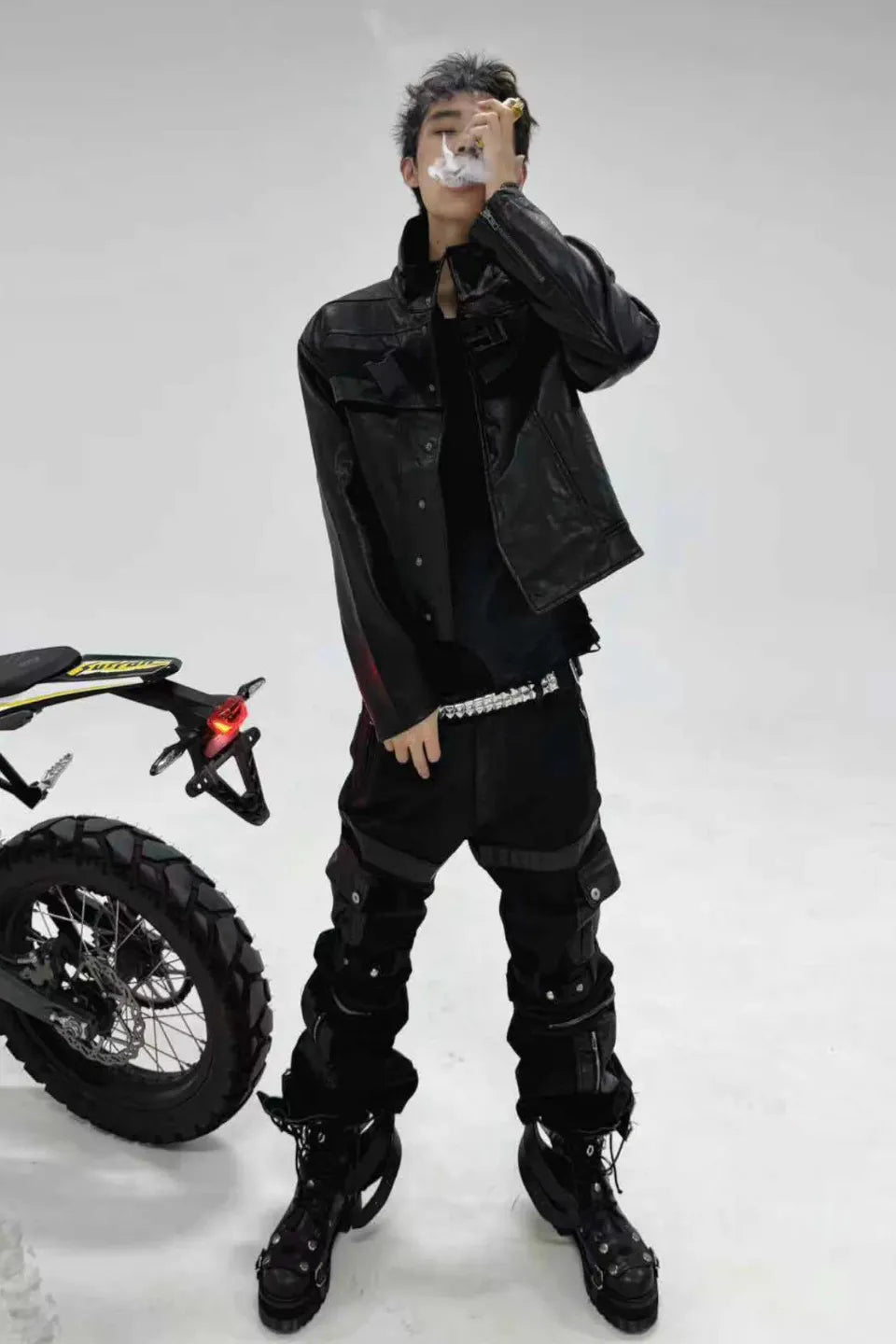 Asymmetrical Composite Leather Jacket